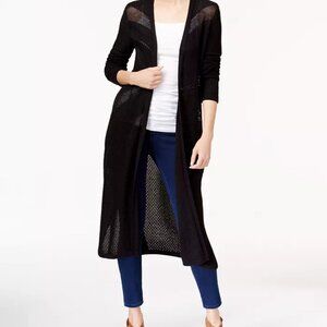 Petite Pointelle Open-Front Duster Cardigan, Olive Green, Petite Small